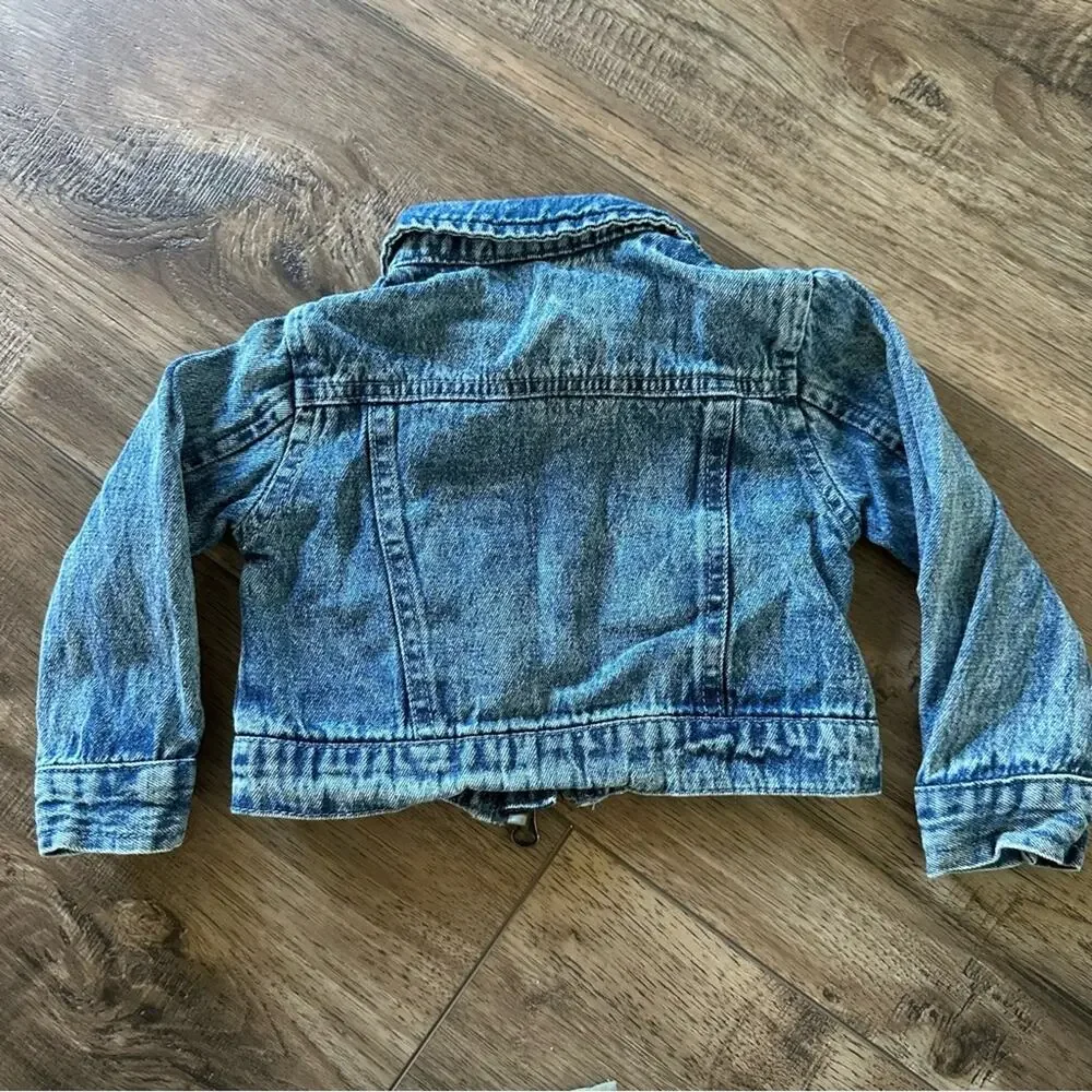 Little Lass Toddler Girl’s Blue Denim Jacket, Floral Embroidery, 100% Cotton,12m